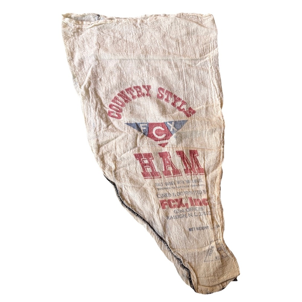 VTG FCX Country Style Ham Muslin Cloth Sack Bag Advertising Raleigh NC Farmhouse